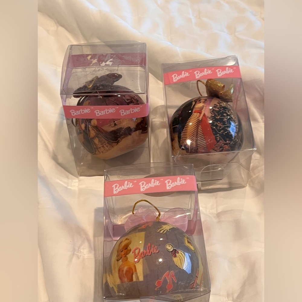 Rhree vintage Barbie Christmas ornaments
Brand new in box